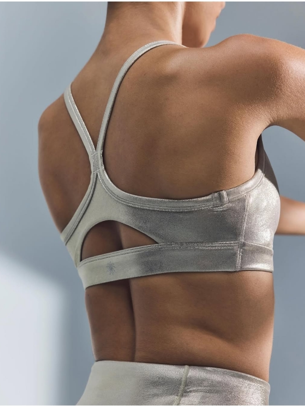 Athleta Shine Silver Metallic Racerback Sports Bra